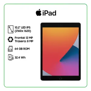 APPLE IPAD A2602 (9ª GEN) CHIP A13, 10.2" (2160x 1620) LED, IPS, 8GB RAM , 64GB ROM, WIFI 5, BT, T:8MP - F:12MP, TOUCH ID, iOS (210112419)