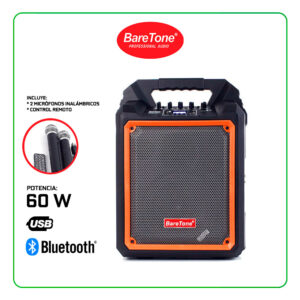 BARETONE PARLANTE PORTATIL MAX06M 60W – BATERÍA | INCLUYE 2 MICRÓFONOS INALÁMBRICOS