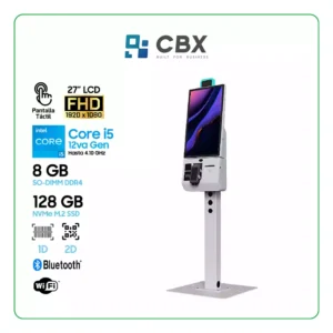 CBX KPOS-S27 Kiosko de Autoservicio, 27" FHD LCD 1920*1080 Touch, Core i5-12, 8GB DDR4, SSD 128GB, Ticketera de 80mm / Lector 2D / WiFi / BT (90102521)